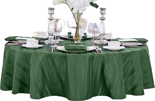 Vista 12 de Newbridge - Mantel navideño de satén con rayas verde cazador, 52 x 52 pulgadas cuadradas, rayas tejidas festivas, mantel de poliéster reutilizable