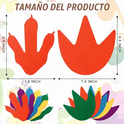 Vista 2 de Tegeme - 40 calcomanías de huellas de dinosaurio, coloridas huellas