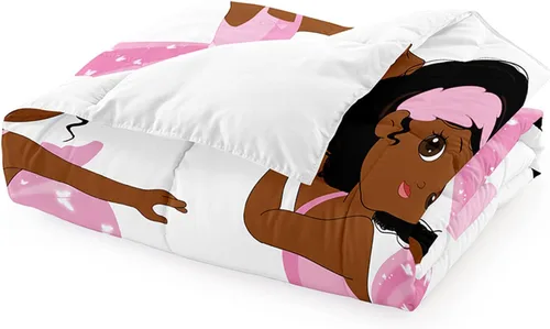 Vista 4 de Juego de edredón individual rosa afroamericano para niñas, niños y adultos, bonito juego de ropa de cama individual para decoración de dormitorio