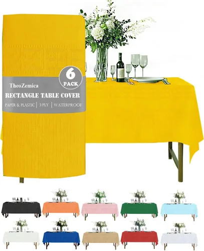 Vista 21 de Black Disposable Paper Tablecloth for Rectangle Tables 4 Pack, 54×108 Inch Waterproof 2 Ply Paper with Plastic Backing, Party Table Cover for