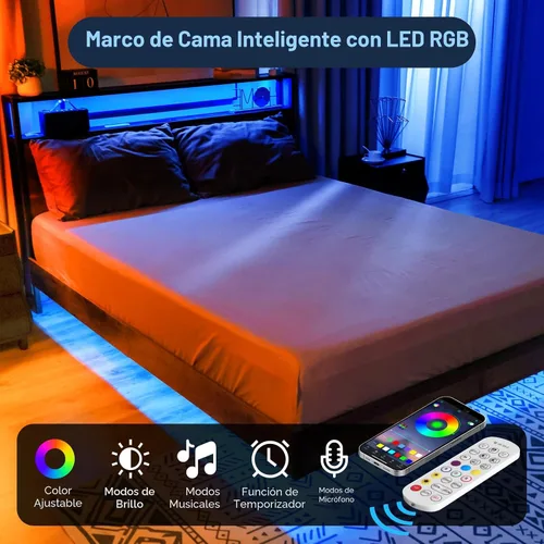 Vista 4 de BedsPick Marco de cama tamaño completo con cabecero de almacenamiento de 2 niveles, marco de cama de plataforma de metal resistente con estación