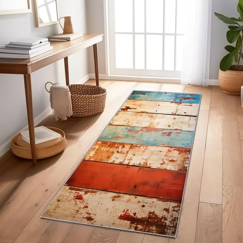 Vista 13 de Alfombra lavable para pasillo, alfombra de cocina de 2 x 5 pies, alfombra de entrada, estilo industrial, paneles de madera, textura suave Negro 6
