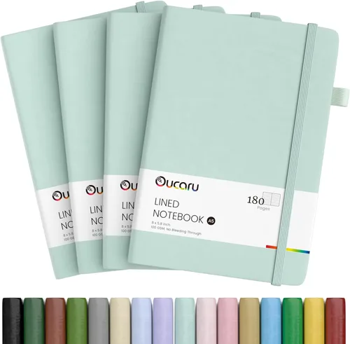 Vista 37 de Oucaru Cuaderno rayado, paquete de 4, 180 páginas, diarios A5 para escribir, papel grueso de 100 GSM, cuadernos pequeños diarios para mujeres