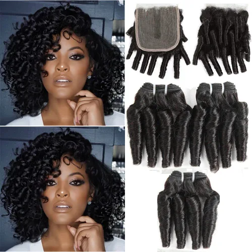 Vista 12 de Molefi Extensiones de cabello humano brasileño Funmi rizado, 4 paquetes de extensiones de cabello humano negro, extensiones de cabello corto rizado