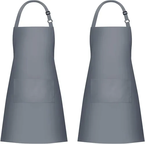 Vista 23 de Jubatus Paquete de 2 delantales 100% algodón con 2 bolsillos para cocinar, cocinero, delantal ajustable para mujeres y hombres, color beige