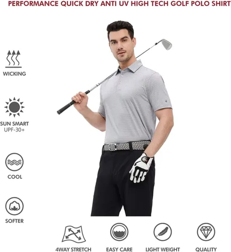 Vista 5 de Men's Golf Polo Shirts Short Sleeve Striped Performance Moisture Wicking Dry Fit Golf Shirts for Men