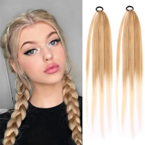 Vista 7 de Extensiones de cola de caballo, 2 piezas sintéticas con lazo para el cabello, extensiones trenzadas, cola de moño, anillo de banda de goma de 26
