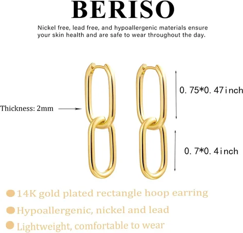 Vista 5 de Aretes de aro chapados en oro de 14 quilates, chapados en oro de 14 quilates, aretes colgantes de oro grueso, ligeros, hipoalergénicos, joyería