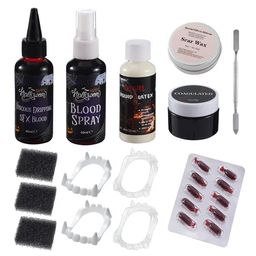 Vista 8 de Kit de maquillaje de cosplay de sangre falsa de Halloween 4pcs
