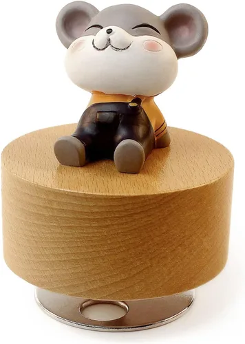 Vista 23 de SOFTALK Caja de música mecánica de madera con diseño de animal, con texto en inglés "You are My Sunshine", regalo para niños y niñas (oso)
