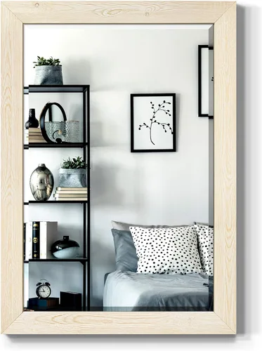 Vista 15 de Espejo de maquillaje rectangular, espejo de pared con marco de madera desgastada para decoración del hogar, se puede colgar de forma vertical u Negro