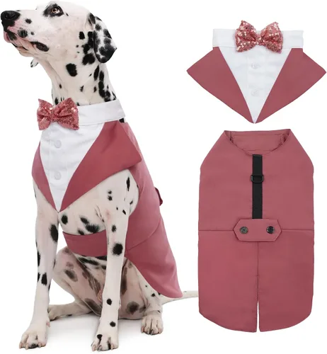 Vista 27 de Kuoser Conjunto de esmoquin para perro, traje de perro y bandana, disfraz Negro
