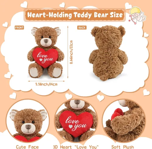 Vista 2 de Oso de peluche para el día de San Valentín – Oso marrón de 8.6 pulgadas, animal de peluche suave, regalo ideal para su novia, mamá, niñas, bonito
