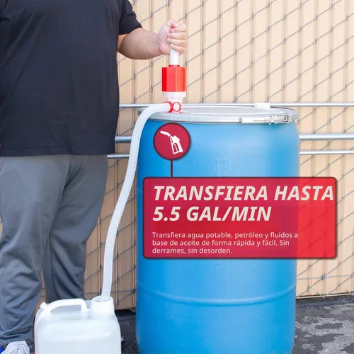 Vista 3 de TERA PUMP TRDRUM40 (sin BPA) Bomba de tambor de combustible manual compacta resistente portátil con longitud ajustable para barriles de tambor de 55