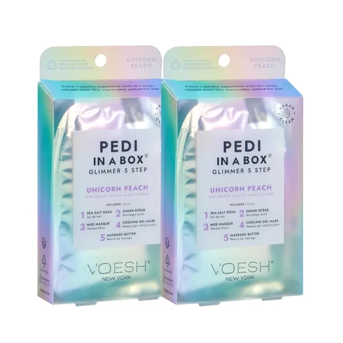 Vista 5 de VOESH Pedi in a Box Glimmer - Paquete de 2, vainilla dorada, Pedi en una caja, kit de pedicura de spa, pedicura brillante, Pedi de bricolaje