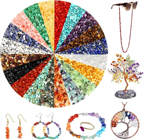 Vista 9 de Cuentas para hacer joyas, 900 cuentas sueltas de piedras preciosas de cristal natural, cuentas a granel de roca irregular con caja de plástico