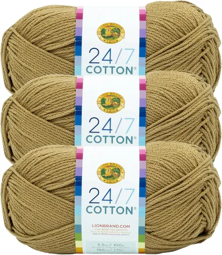 Vista 109 de Lion Brand Yarn - Hilo ligero 24/7 de algodón para tejer, hacer ganchillo y manualidades, Ámbar, paquete de 1 Light Worsted 100% Mercerized Cotton