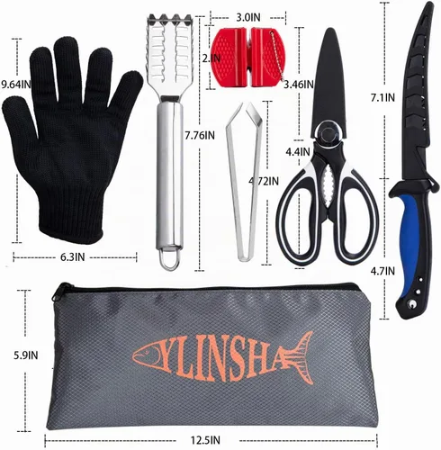 Vista 2 de Cuchillo de pesca, kit de limpieza de peces 7 piezas cuchillo de pescado, cepillo de limpieza de escamas de pescado, tijeras multifuncionales