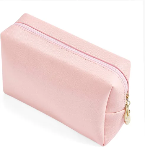 Vista 8 de Bolsa de cosméticos de piel sintética para mujer, bolsa de maquillaje minimalista para uso diario, bolsa de almacenamiento portátil, pequeña bolsa