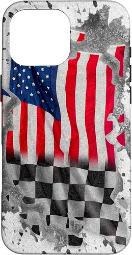 Vista 19 de Funda para iPhone 16 Car Racing Bandera Americana Pit Crew