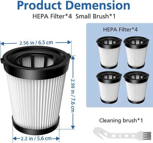 Vista 4 de Paquete de 4 filtros HEPA FSV001 compatibles con Fabuletta FSV101, FSV001, VacLife VL732, Girnoor G160 y G165, Afoddon A300, Lubluelu 202, Oraimo