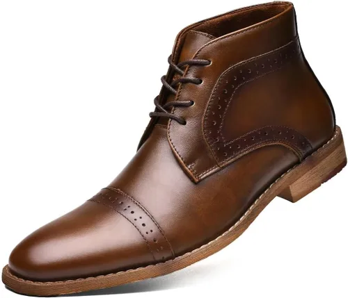 Vista 17 de Arkbird Botas Chukka para hombre, botines de cuero granulado con cordones de moda y comodidad casual Oxfords Marrón oscuro