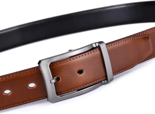 Vista 6 de Beltox - Cinturón reversible para hombre de 1.25 pulgadas de ancho y hebilla, estilo formal Hebilla giratoria rectángulo con negro/marrón claro