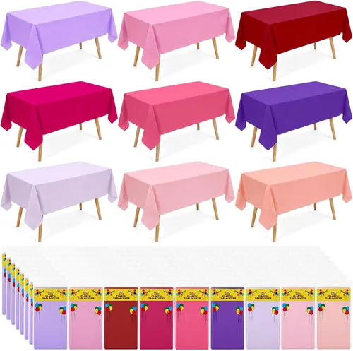 Vista 13 de Newwiee - Paquete de 23 manteles de plástico coloridos a granel de 54 x 72 pulgadas Manteles desechables de arcoíris para mesas rectangulares