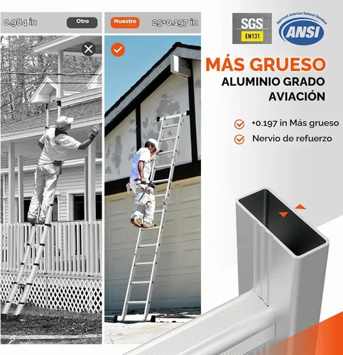 Vista 3 de LUISLADDERS Escalera plegable Extensión de aluminio multiusos 7 en 1 escalón resistente combinación EN 131 estándar (12.5 pies)