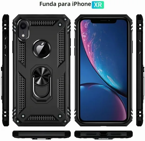 Vista 3 de Yiakeng Funda para iPhone XR, iPhone XR con protector de pantalla, fundas protectoras de grado militar con anillo para iPhone XR (negro)