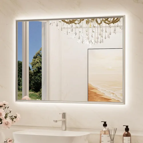 Vista 15 de TokeShimi Espejo de baño de 24 x 30 pulgadas retroiluminado con marco de níquel cepillado, retroiluminación regulable con luz LED con memoria