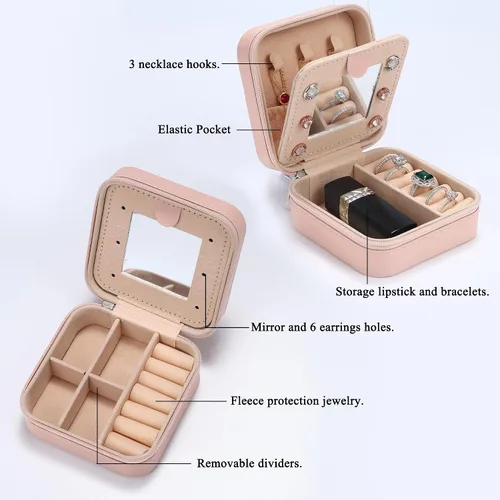 Vista 3 de Parima Joyero Joyero Organizador de joyas de viaje, pequeño regalo de cumpleaños personalizado con inicial para mamá, amigas, mujeres, damas