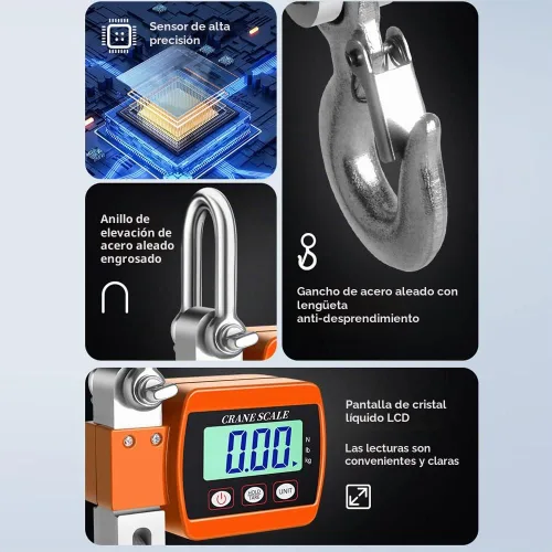 Vista 5 de Hancaner - Escala colgante digital para grúa de 1000 libras, báscula de grúa resistente de 1,102.3 lbs con retroiluminación LCD con 3