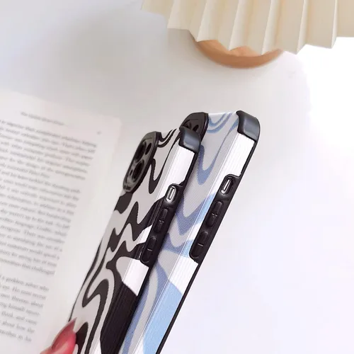 Vista 4 de Funda para iPhone 14 para mujer, diseño de ondas blancas y verdes, delgada, protectora, a prueba de golpes, funda trasera de TPU de piel sintética