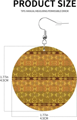Vista 4 de Leather Round Earrings, ethnic african pattern with Adinkra simbols Faux Leather Earrings Dangle Earrings for Women Girls Fashion