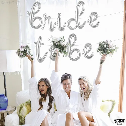 Vista 4 de KatchOn, Globos plateados con texto en inglés "Bride To Be", 16 pulgadas, letrero de novia para decoraciones de despedida de soltera, globos