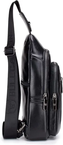 Vista 3 de Hebetag Mochila cruzada de cuero para hombres y mujeres, mochila de hombro para el pecho, multiusos, casual, Negro -, Viajar
