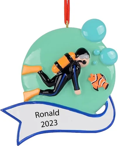 Vista 8 de Adorno de Navidad de buceo personalizado 2024, regalo de buceo, adorno de buceo, regalo de buceo, figura de buceo, adorno de natación, accesorios
