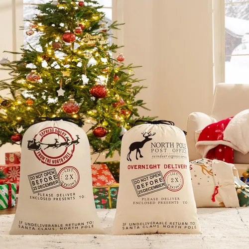 Vista 9 de HBlife Saco de lona de Papá Noel, bolsas grandes de Papá Noel de 19.7 x 27.6 pulgadas para regalos, sacos de Navidad personalizados para regalos