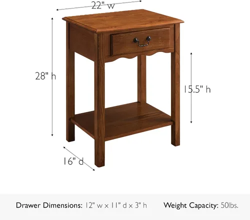 Vista 3 de Leick Home Salem Mesita de noche, mesa auxiliar, 22 pulgadas, roble mediano MEDIUM OAK