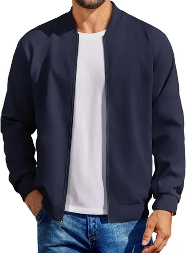 Vista 12 de COOFANDY - Chaqueta bomber de algodón para hombre, ligera, de vuelo, chaquetas casuales de softshell, chaqueta varsity