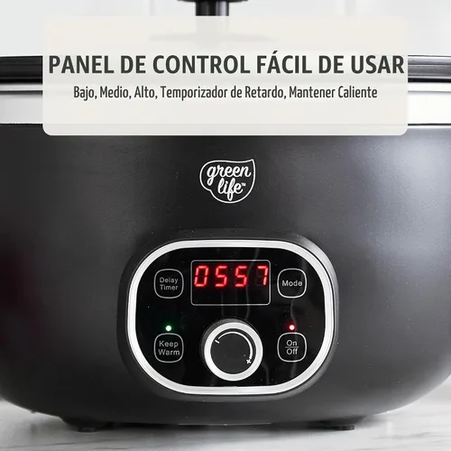 Vista 4 de GreenLife Olla de cocción lenta de 6QT, olla de cerámica antiadherente no tóxica sin PFAS, recipiente interior extraíble, programable, apta