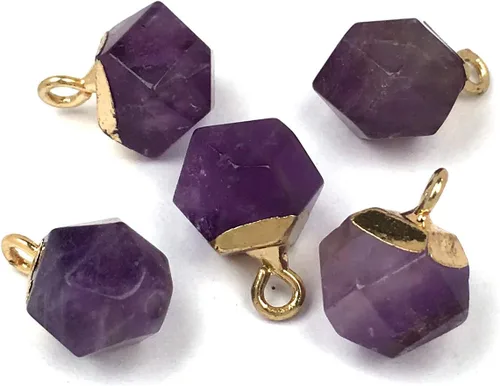 Vista 3 de QSLLER 10 dijes de ágata de piedra natural, colgantes de cuarzo de ágata facetada, dijes para bricolaje para hacer collares o joyas