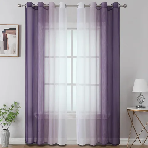 Vista 21 de Cortinas transparentes de color azul marino y negro para sala de estar, 52