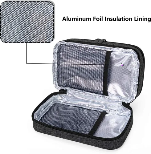 Vista 4 de Yarwo Maletín de viaje con 4 paquetes de hielo, organizador de suministros para diabéticos de doble capa para bolígrafos de insulina, monitores