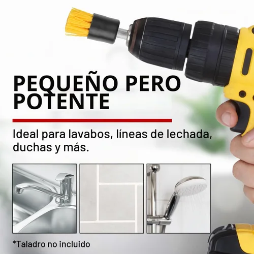 Vista 3 de Impresa Juego de accesorios para cepillos de taladro, paquete de 10, 5 cónicos y 5 planos, extensor de 6 pulgadas, cepillos de limpieza de lechada