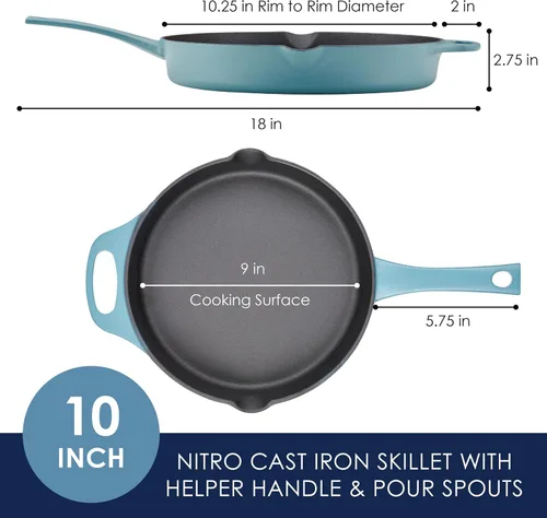 Vista 2 de Rachael Ray NITRO - Sartén de hierro fundido con mango auxiliar y boquillas de vertido, 12 pulgadas, color azul agave