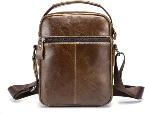 Vista 4 de BULLCAPTAIN Bolso bandolera de cuero genuino para hombre, bolso cruzado de hombro pequeño para hombre, bolso de mensajero de viaje casual para uso