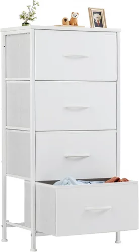 Vista 30 de Sweetcrispy Cómoda alta de tela para dormitorio, cómoda delgada de 6 cajones, torre de almacenamiento estrecha con parte superior de madera y marco
