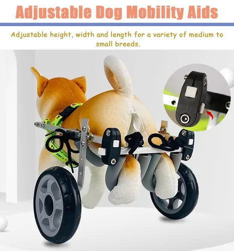 Vista 4 de Adjustable 4-Wheel Dog Wheelchair for Small to Medium Dogs, Full Support Mobility Cart for Disabled Pets, Front & Back Leg Aid Trolley for Crippled